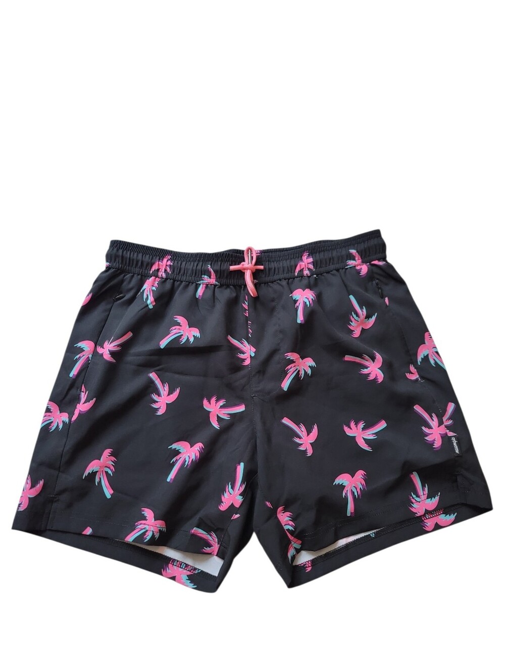 Maamgic Men Medium Lined Swim Trunks Beach Palm Tree Black Pink 6" Shorts